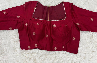 Bandhani Style Tussar Silk Saree – Rich Red with Golden Butta Blouse
