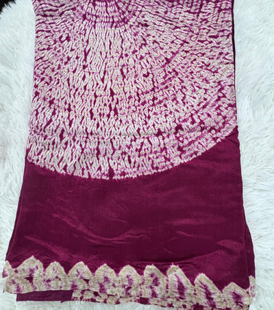 Bandhani Style Tussar Silk Saree – Deep Maroon with White Patterns, Paired with Designer Zipper Blouse