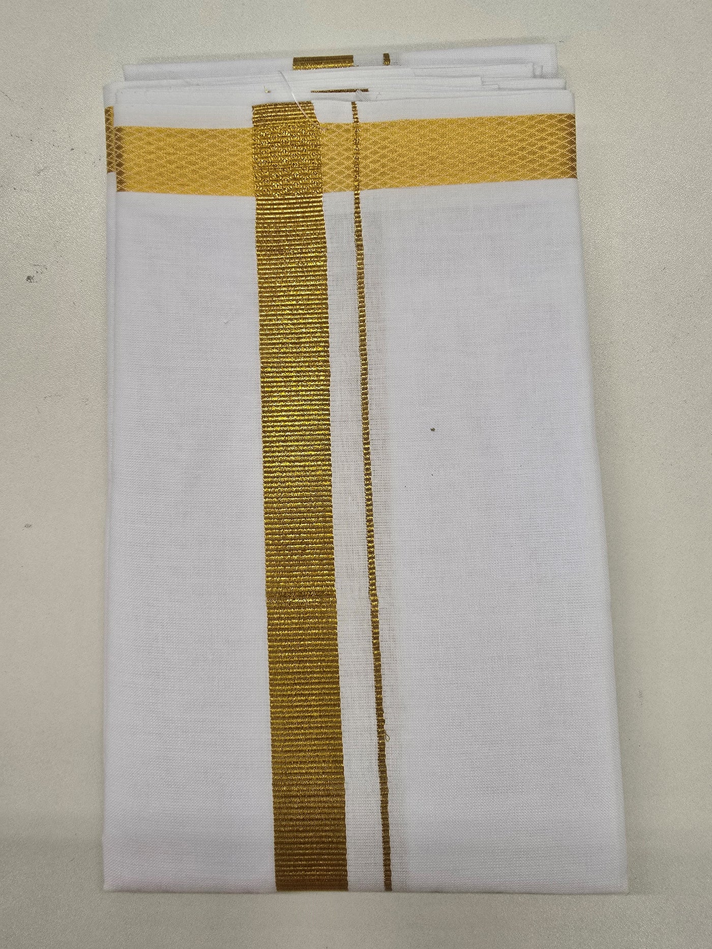 Cream Traditional Kanduva/Towel with Rich Golden Zari Border