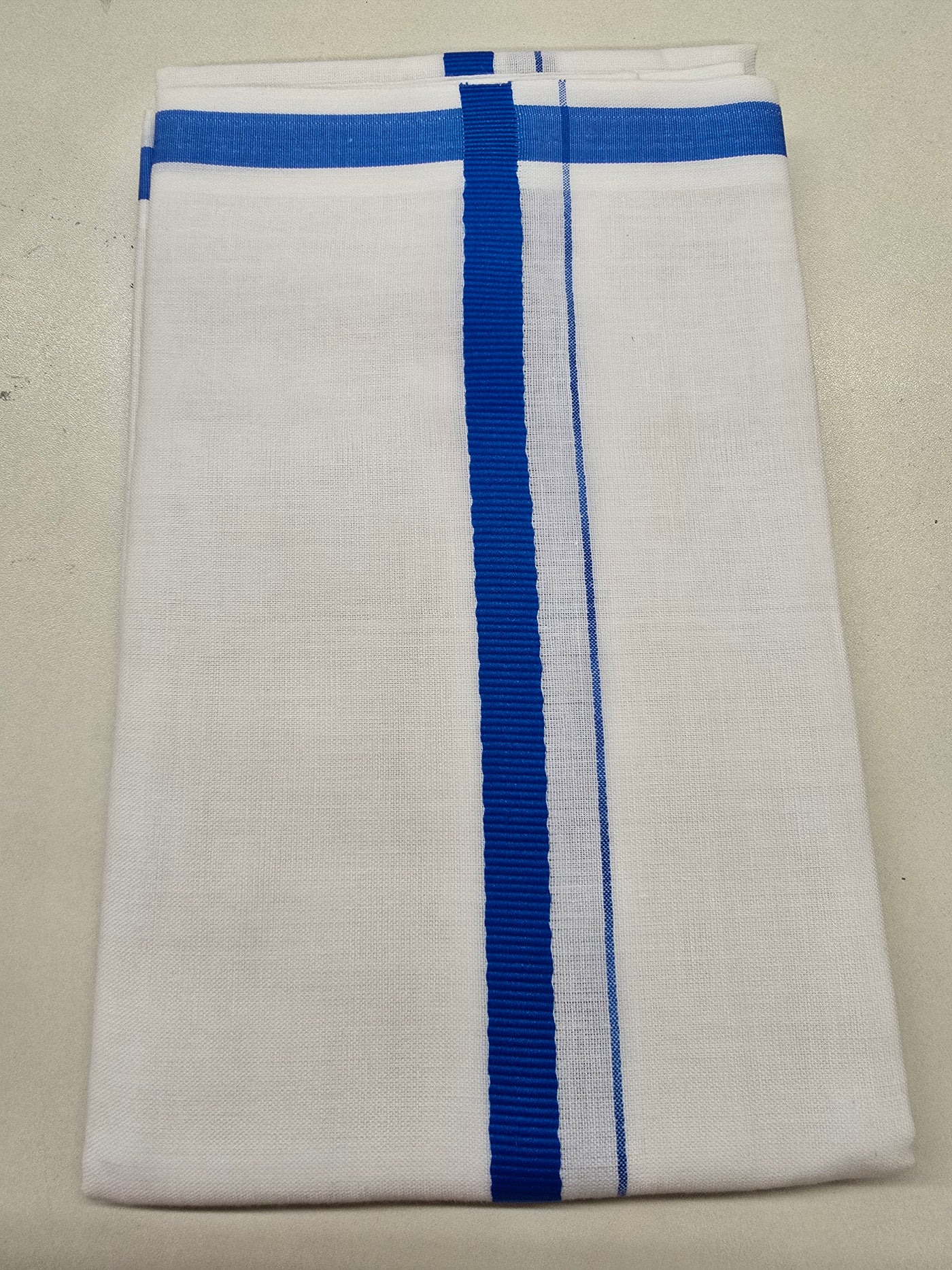 White Kanduva/Towel with Royal Blue Border