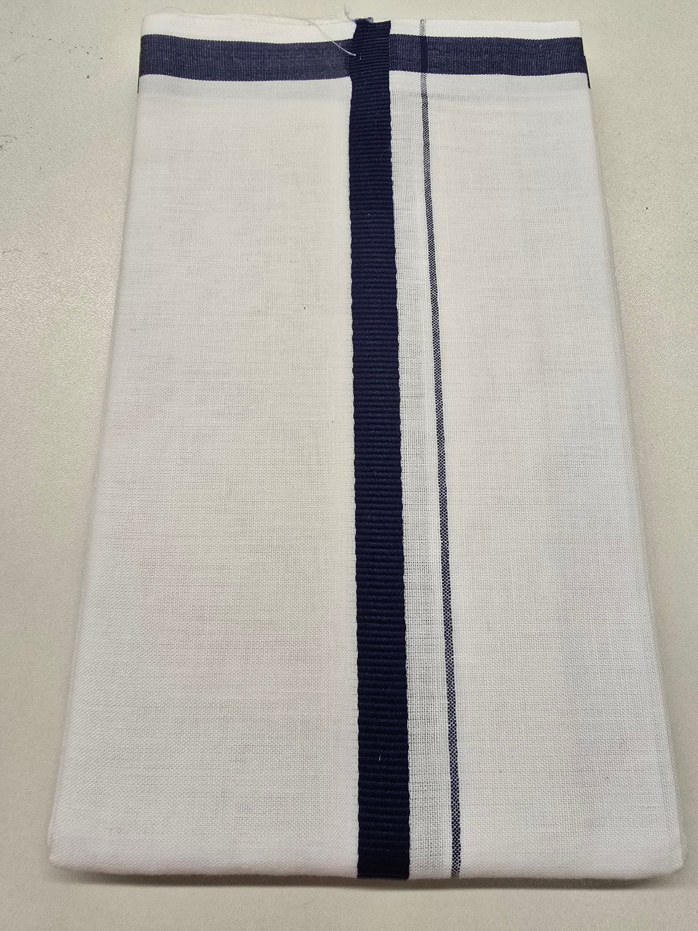 White Kanduva/Towel with Dark Navy Blue Border