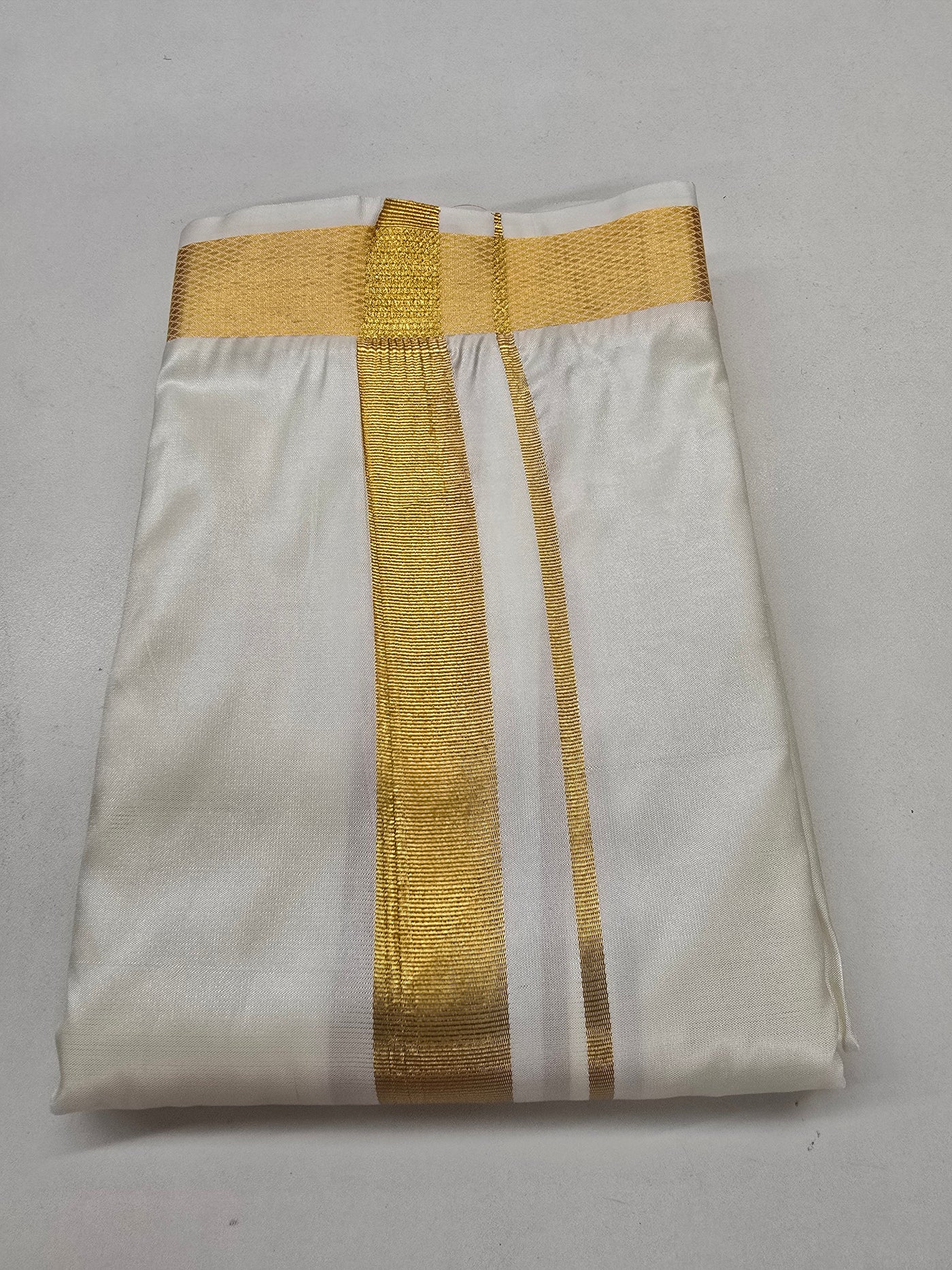 Cream Silk Pancha/Dhoti with Rich Golden Zari Border