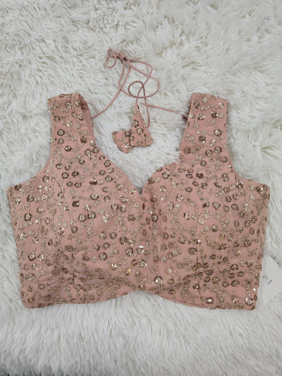 Blush Pink Sequin Embroidered Designer Blouse