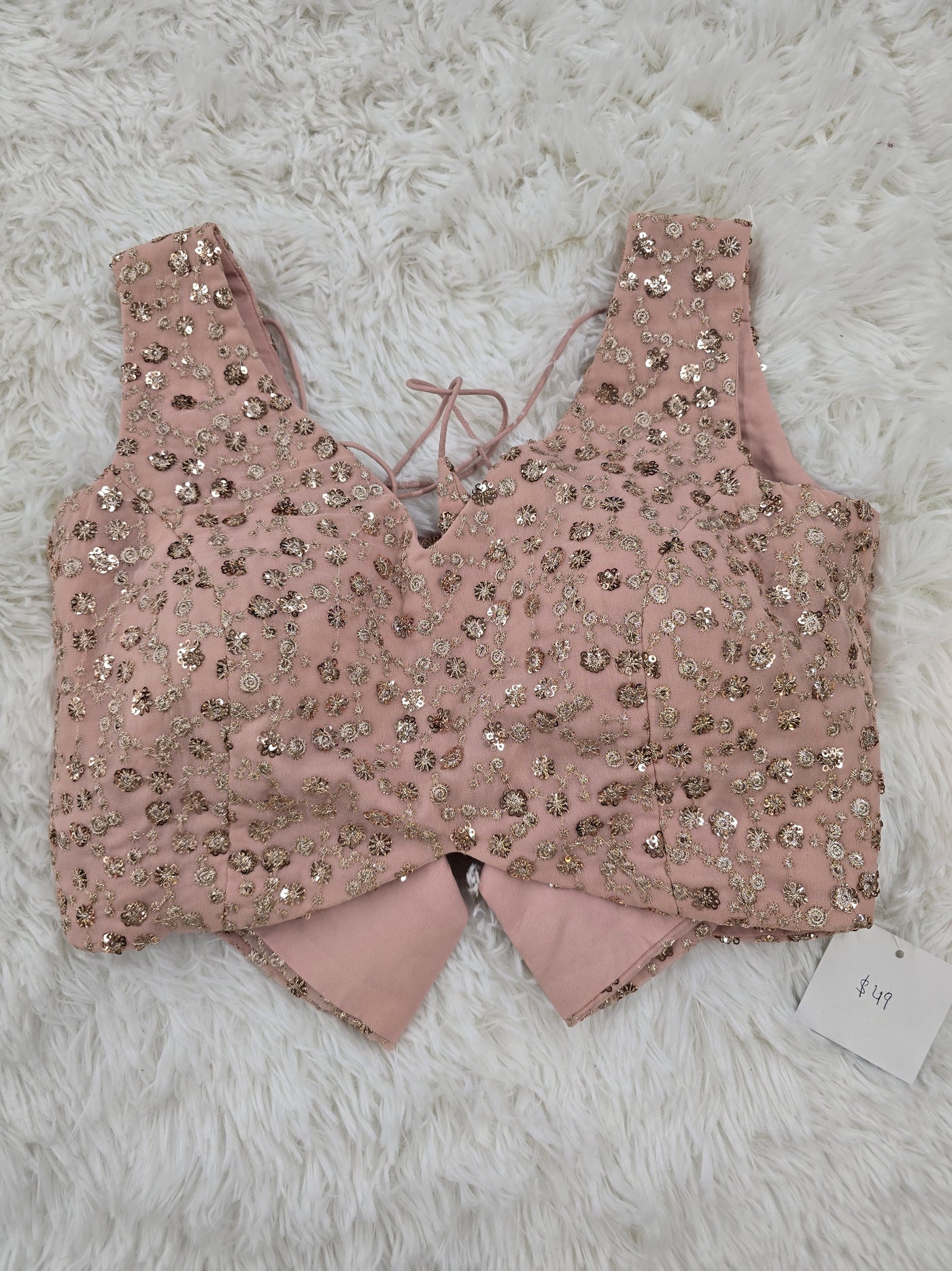 Blush Pink Sequin Embroidered Designer Blouse
