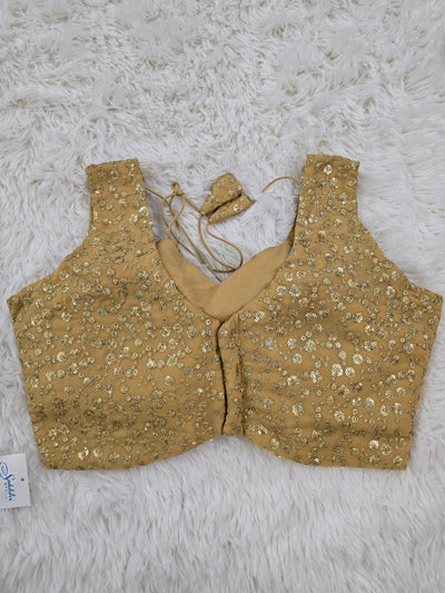 Golden Mustard Sequins Embroidered Blouse with Back Tie Tassels