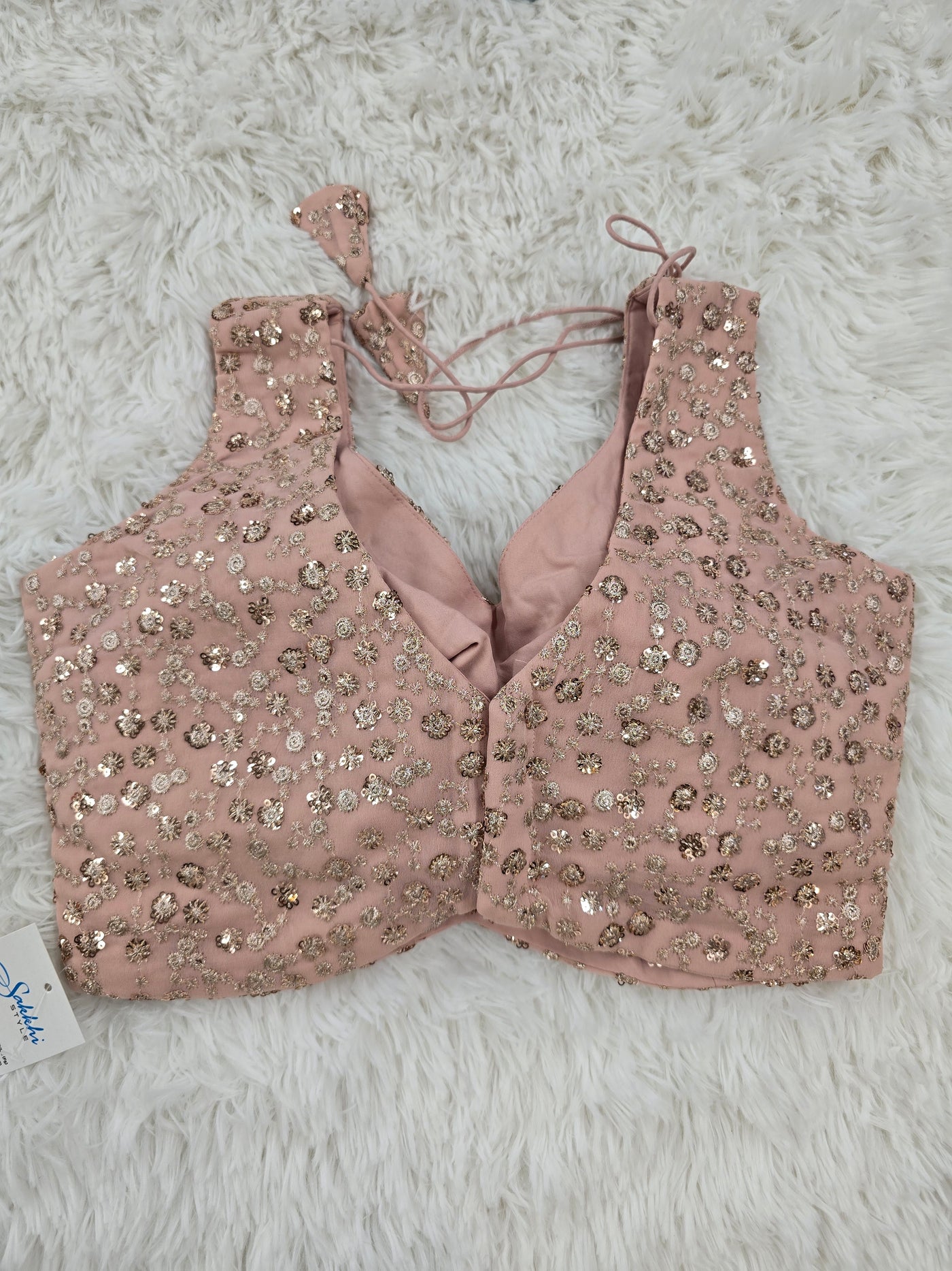 Blush Pink Sequin Embroidered Designer Blouse