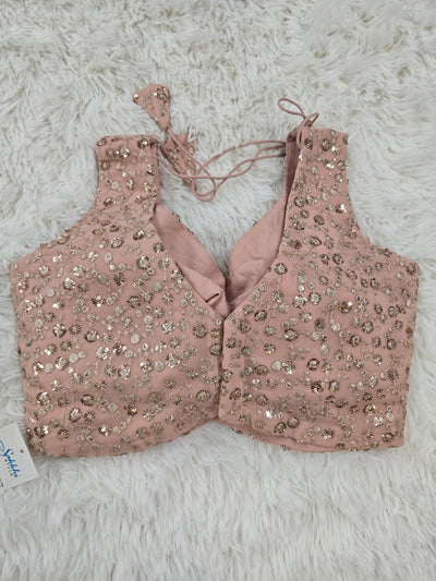 Blush Pink Sequin Embroidered Designer Blouse