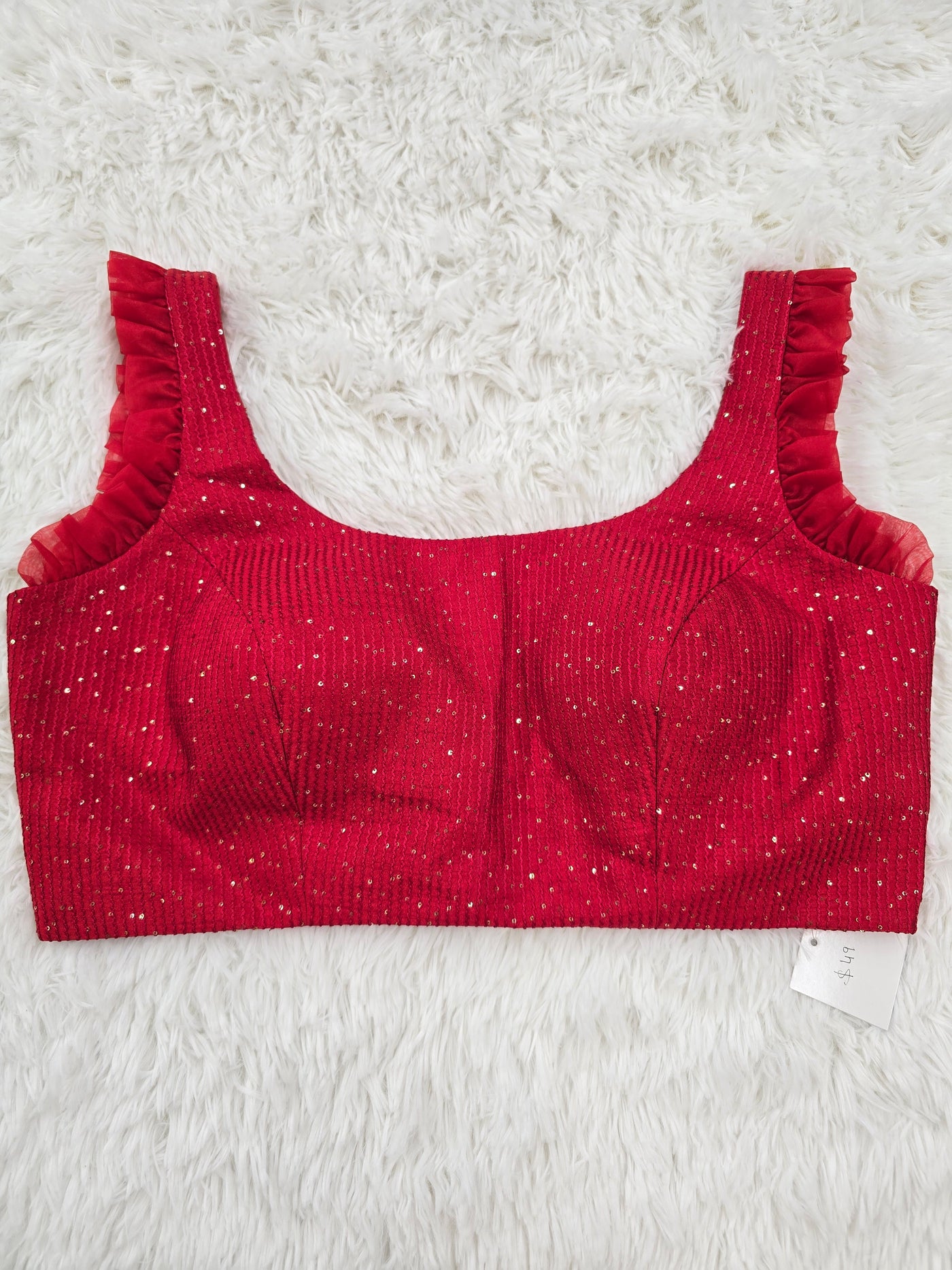 Red Sleeveless Round Neck Blouse with Back-Open Design