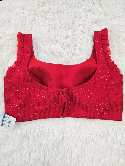 Red Sleeveless Round Neck Blouse with Back-Open Design