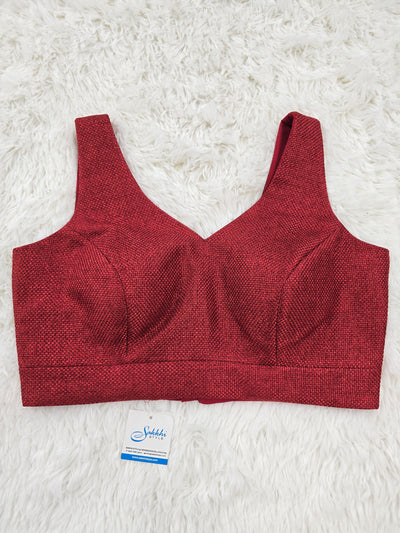 Maroon Sleeveless V-Neck Blouse with Back-Open Design