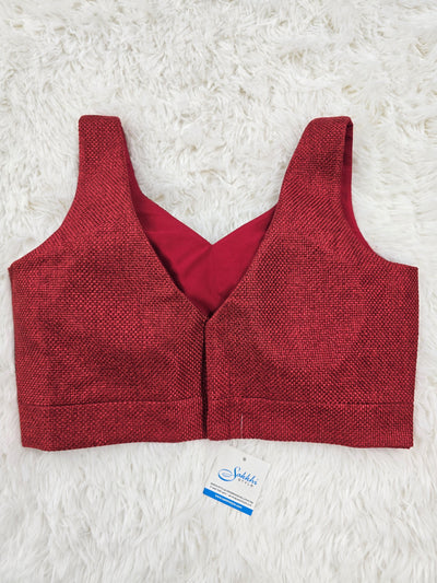 Maroon Sleeveless V-Neck Blouse with Back-Open Design