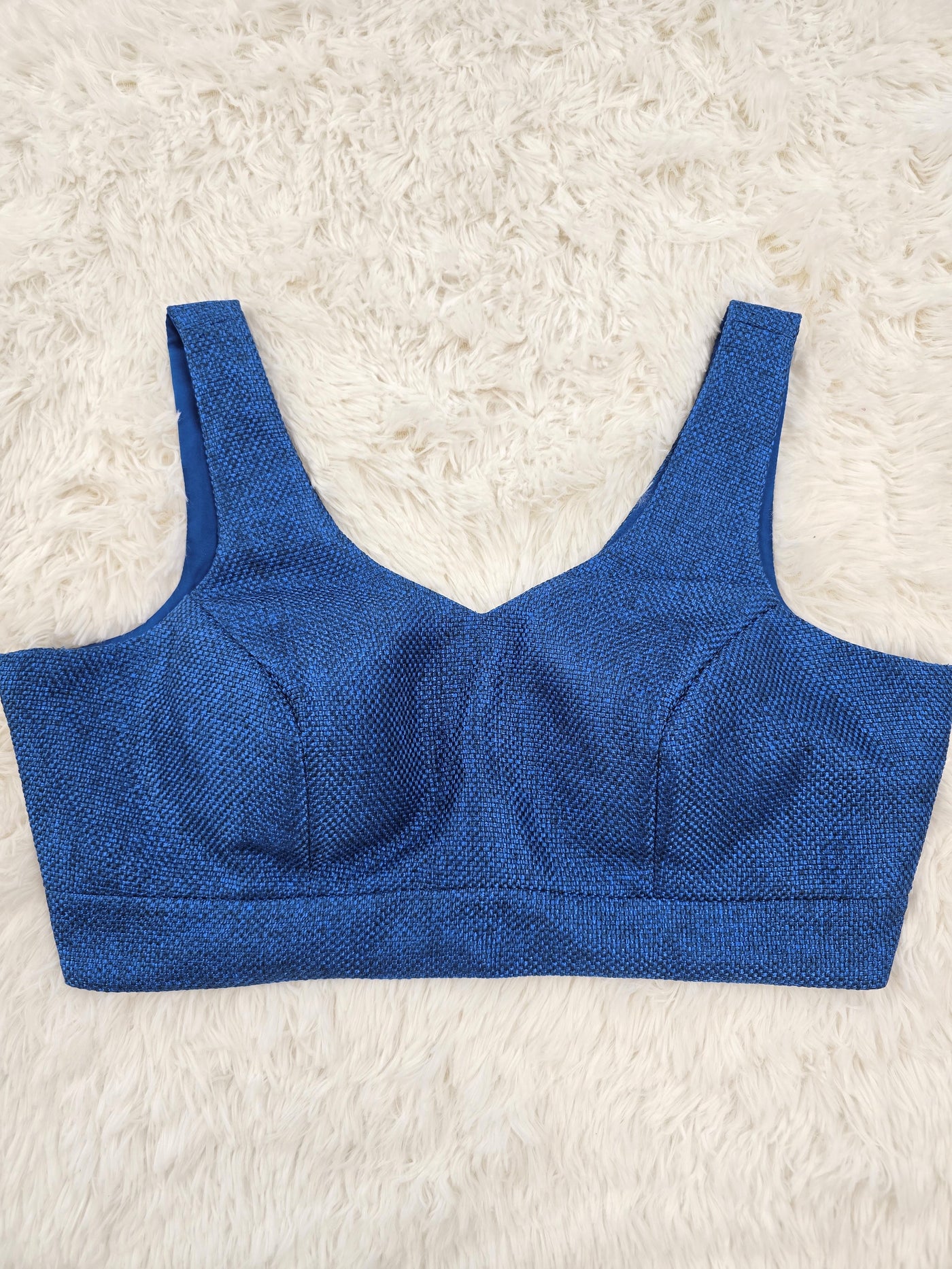 Royal Blue Sleeveless Blouse with Back-Open Design