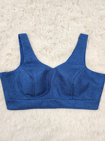 Royal Blue Sleeveless Blouse with Back-Open Design