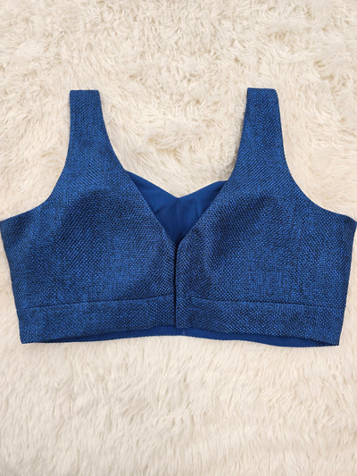 Royal Blue Sleeveless Blouse with Back-Open Design