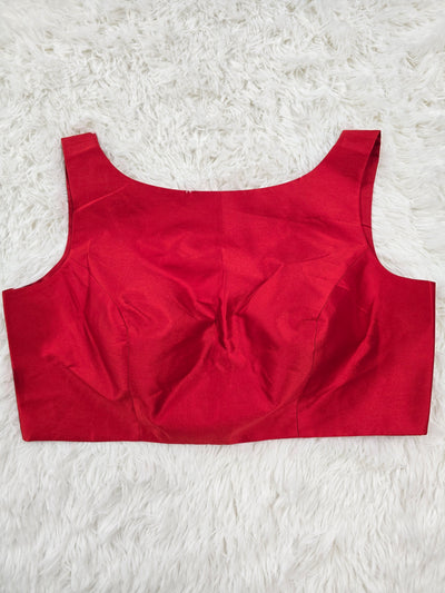 Classic Red Boat Neck Sleeveless Blouse with Back-Open Design