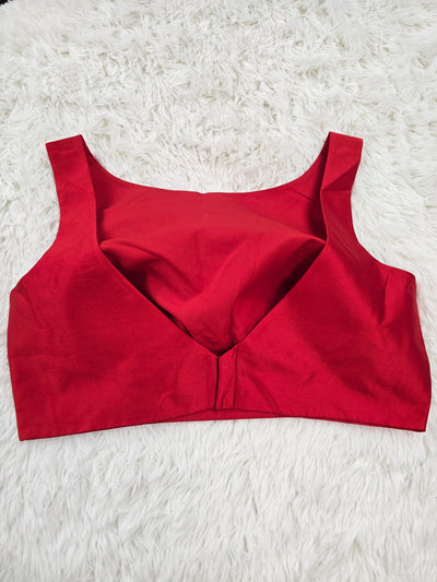 Classic Red Boat Neck Sleeveless Blouse with Back-Open Design