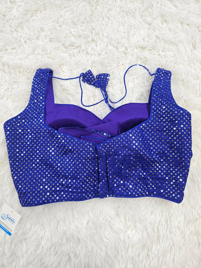 Royal Blue Sequins Embroidered Sleeveless Blouse with Extra Sleeves