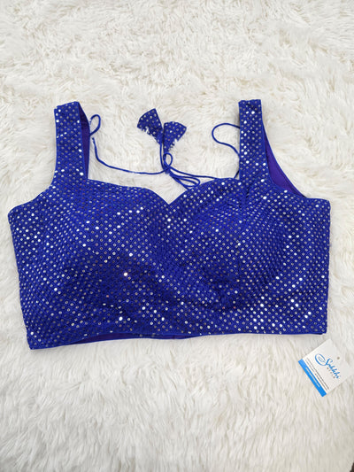 Royal Blue Sequins Embroidered Sleeveless Blouse with Extra Sleeves