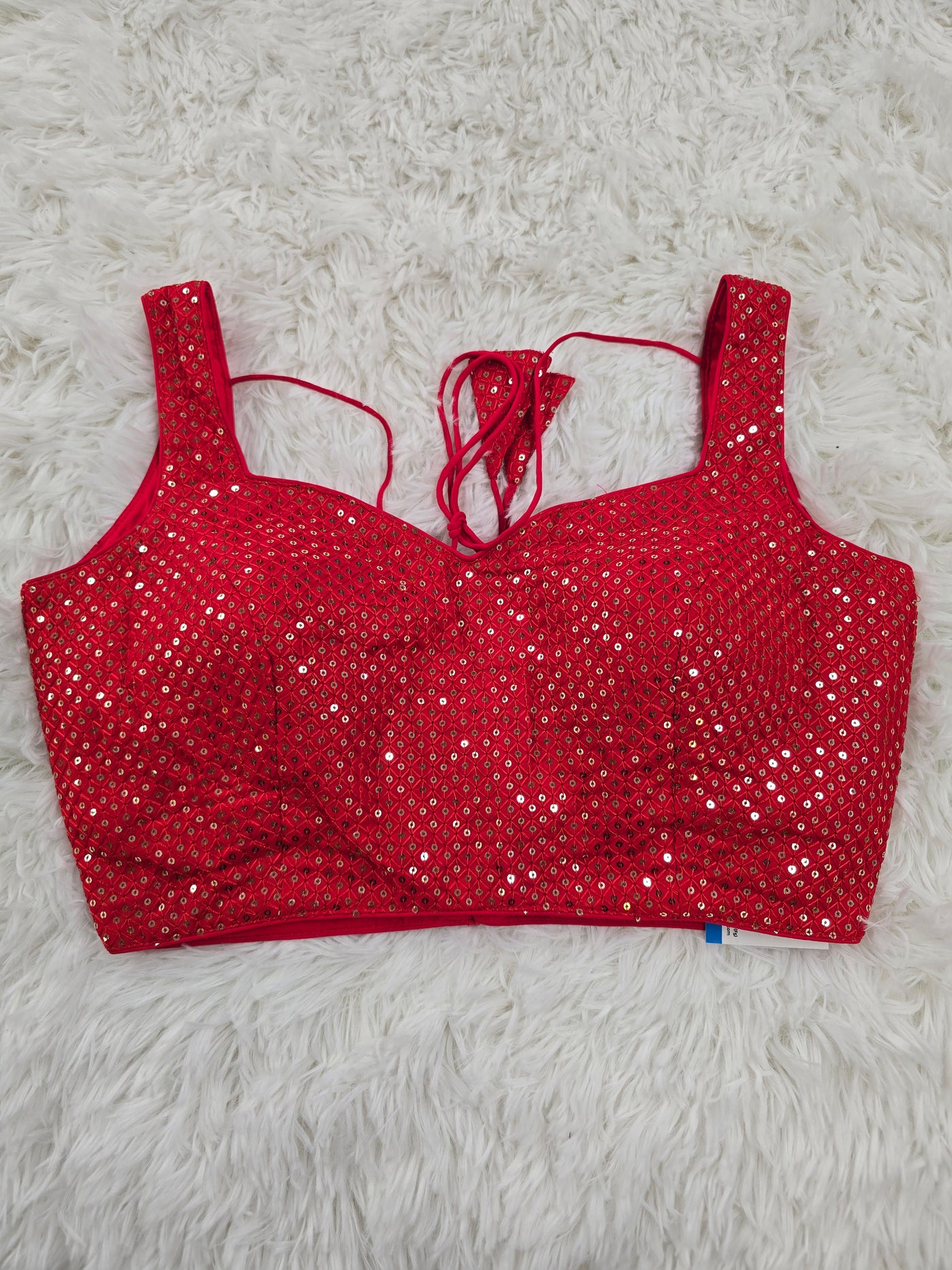 Red Sequin Sleeveless Blouse with Extra Sleeve Material