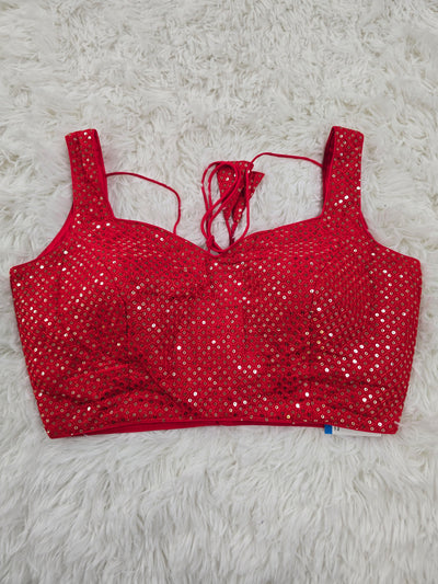 Red Sequin Sleeveless Blouse with Extra Sleeve Material