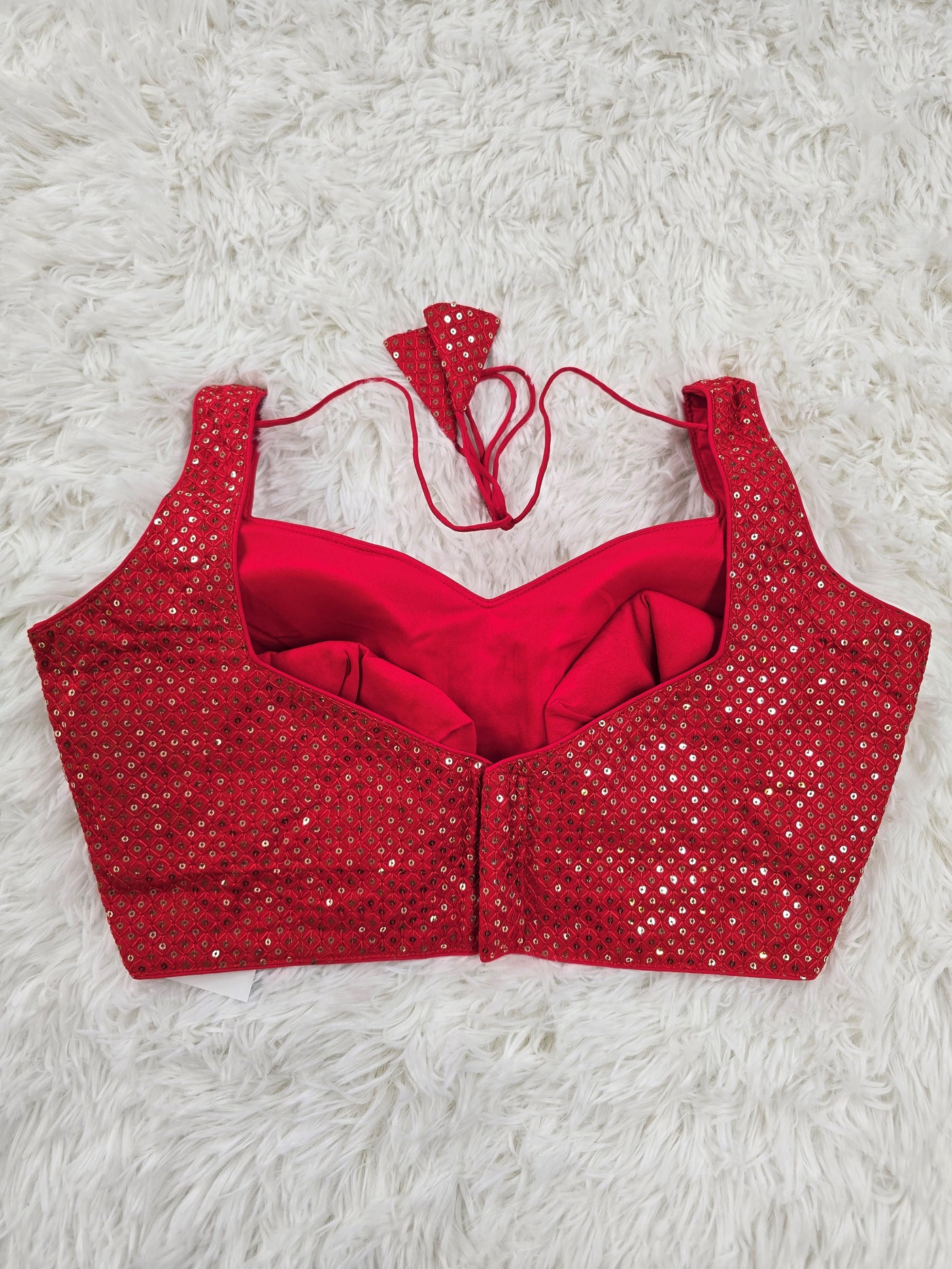 Red Sequin Sleeveless Blouse with Extra Sleeve Material