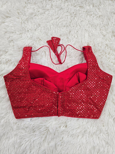 Red Sequin Sleeveless Blouse with Extra Sleeve Material