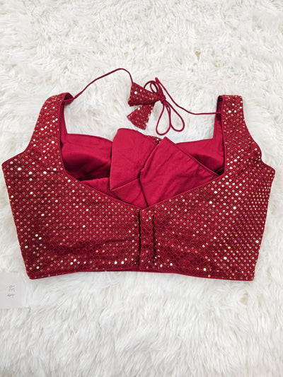 Maroon Sequins Work Sleeveless Blouse with Extra Sleeve Material & Sweetheart Neckline