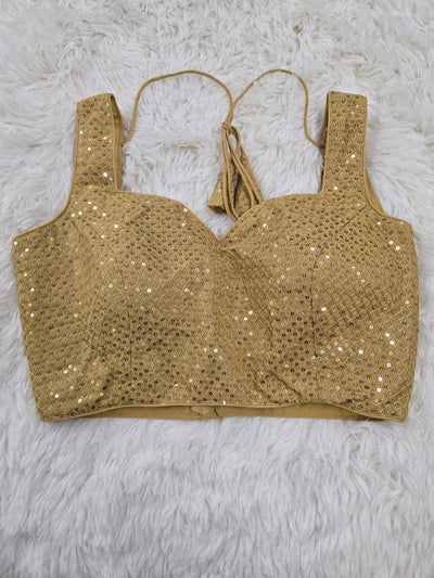 Golden Sequin Sleeveless Blouse with Sweetheart Neckline