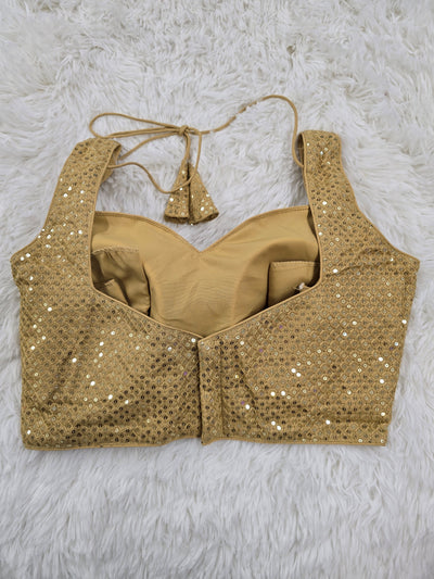 Golden Sequin Sleeveless Blouse with Sweetheart Neckline