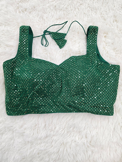 Sleeveless Green Sequin Blouse with Sweetheart Neckline – Includes Extra Sleeve Fabric & Margin