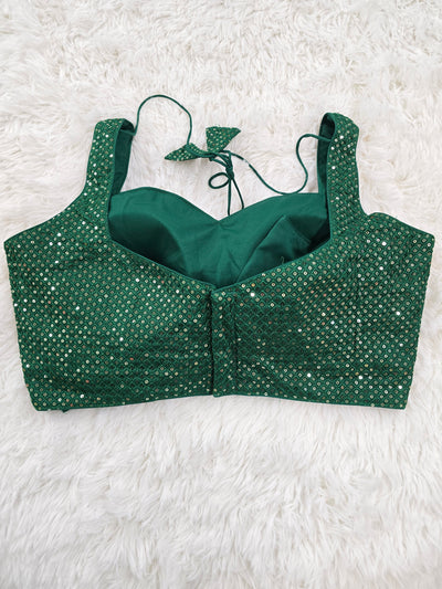 Sleeveless Green Sequin Blouse with Sweetheart Neckline – Includes Extra Sleeve Fabric & Margin
