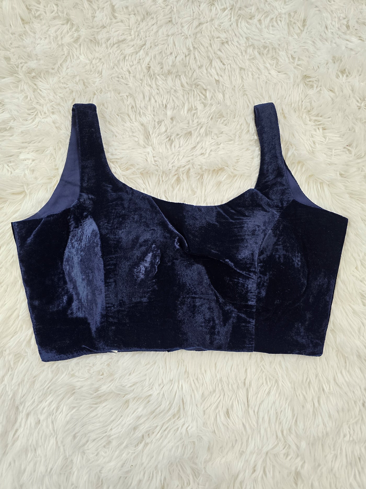 Navy Blue Velvet Blouse – Sweetheart Neckline