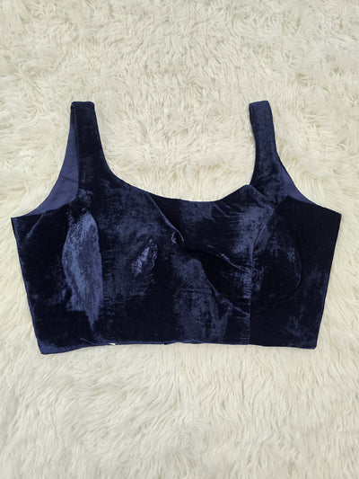 Navy Blue Velvet Blouse – Sweetheart Neckline