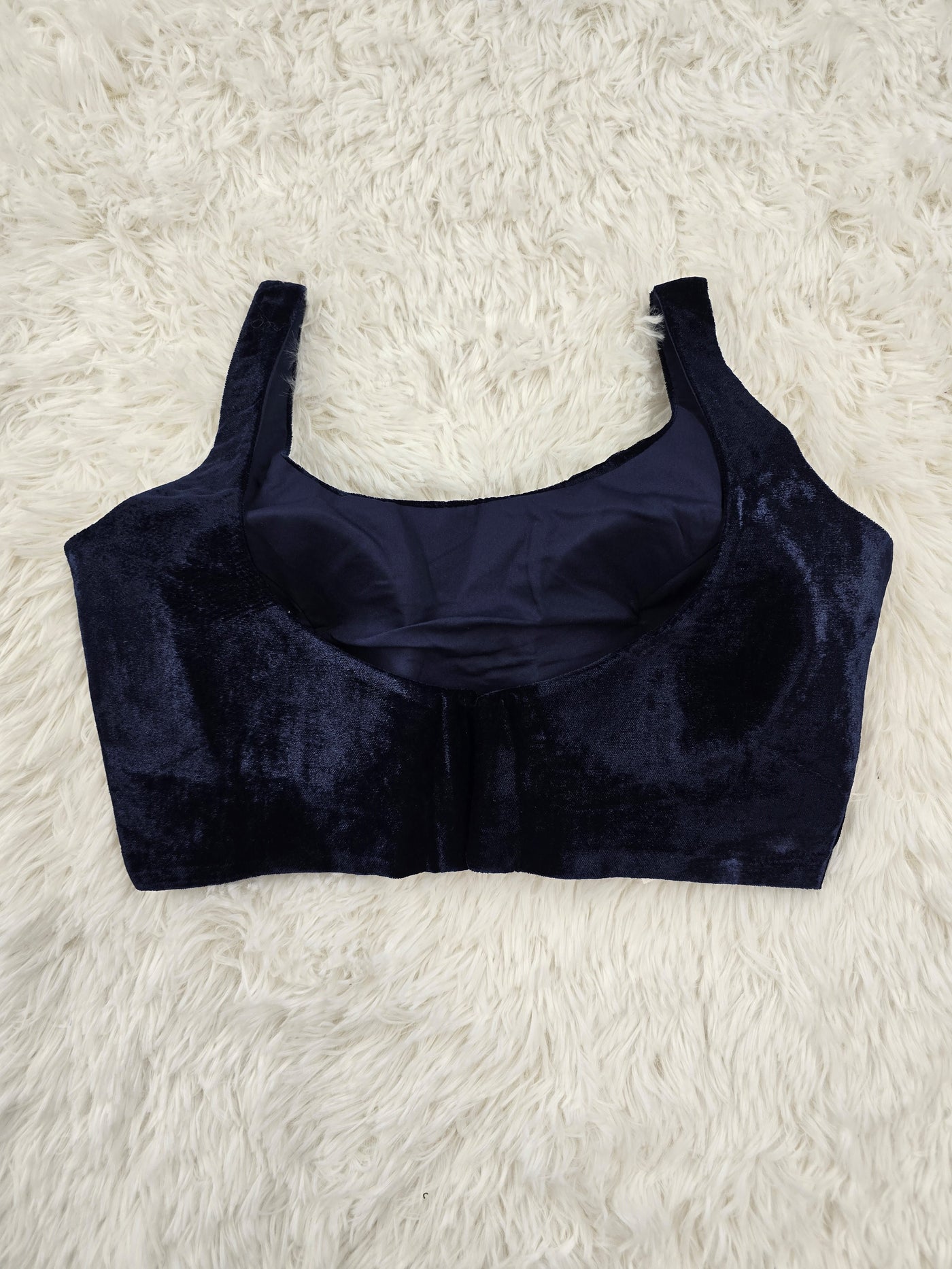 Navy Blue Velvet Blouse – Sweetheart Neckline