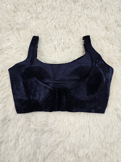 Navy Blue Velvet Blouse – Sweetheart Neckline