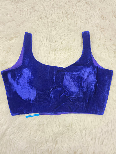 Royal Blue Velvet Blouse – Sleeveless Partywear Readymade Blouse