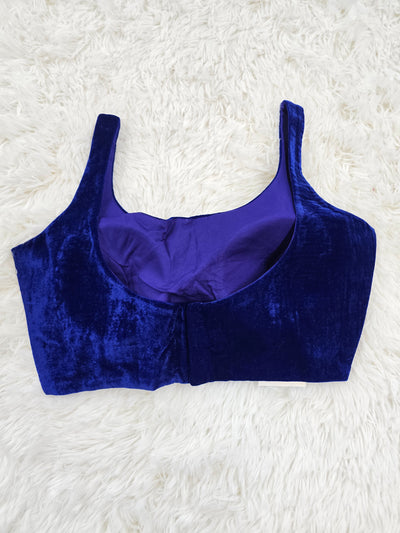 Royal Blue Velvet Blouse – Sleeveless Partywear Readymade Blouse