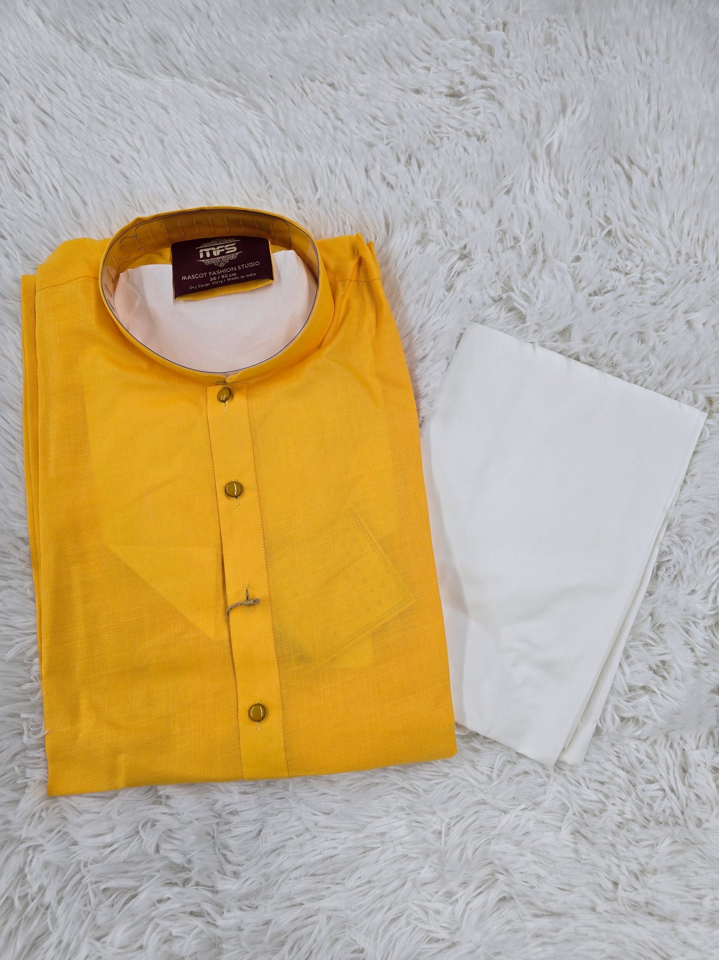 Men’s Mustard Yellow Kurta with White Pyjama – Festive Wear