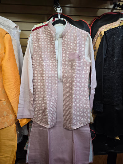 Men’s Onion Pink Kurta Pyjama with Jacquard Coat