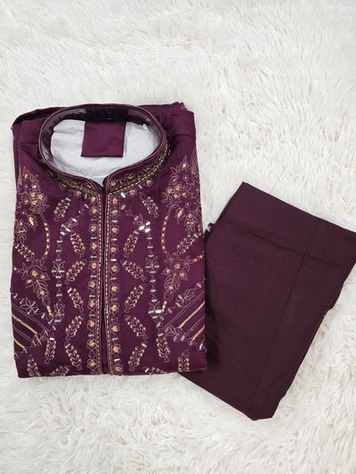 Men’s Wine Embroidered Three-Piece Set