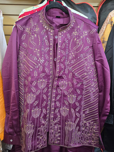 Men’s Wine Embroidered Three-Piece Set