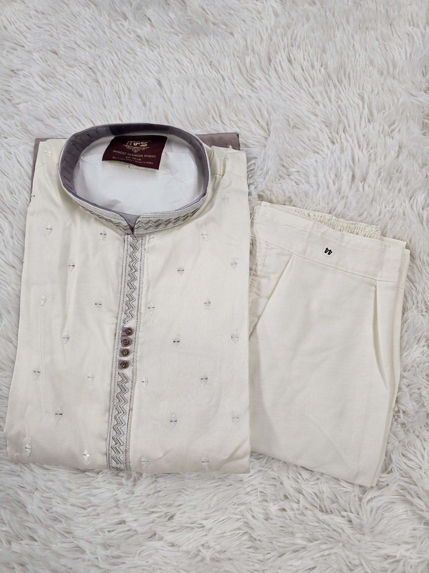 Men’s Cream to Brown Ombre Kurta Pajama with White Embroidery Work
