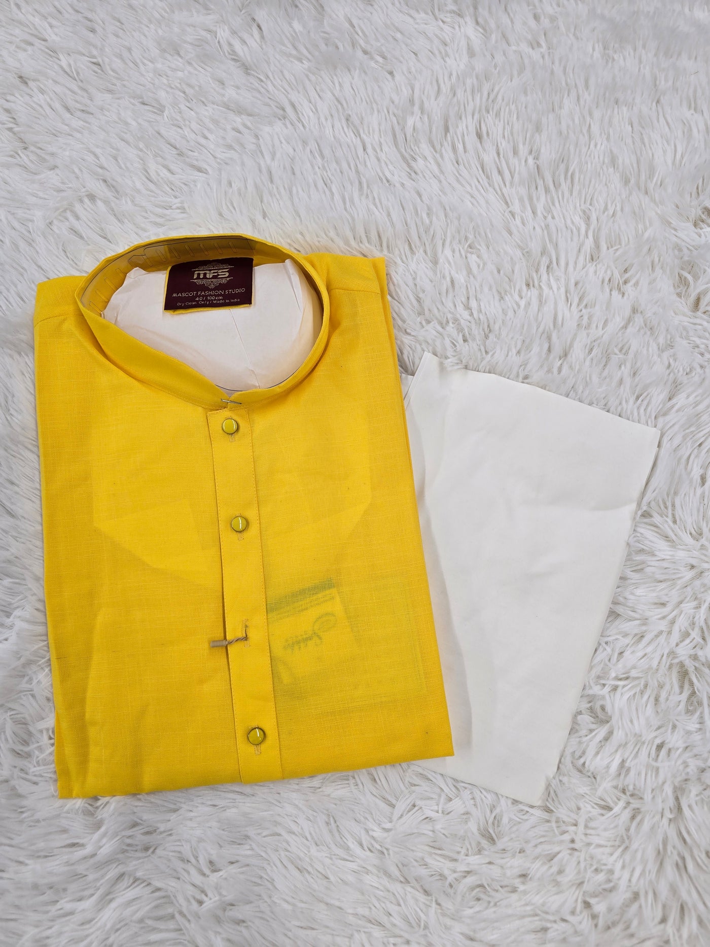 Men’s Bright Yellow Kurta Pajama Set with White Pyjama – Simple & Elegant Festive Wear