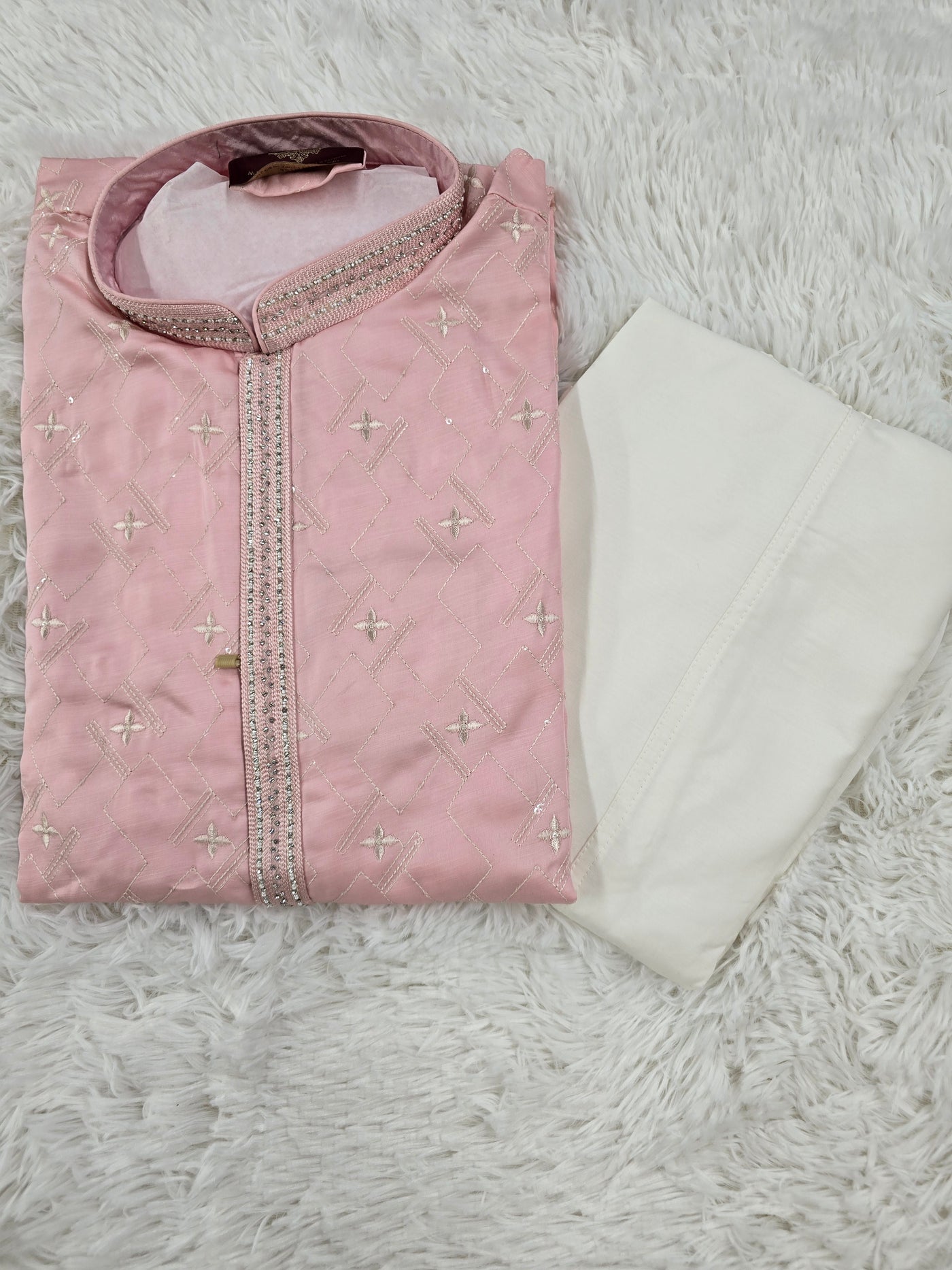 Men’s Pink Embroidered Kurta Pajama Set