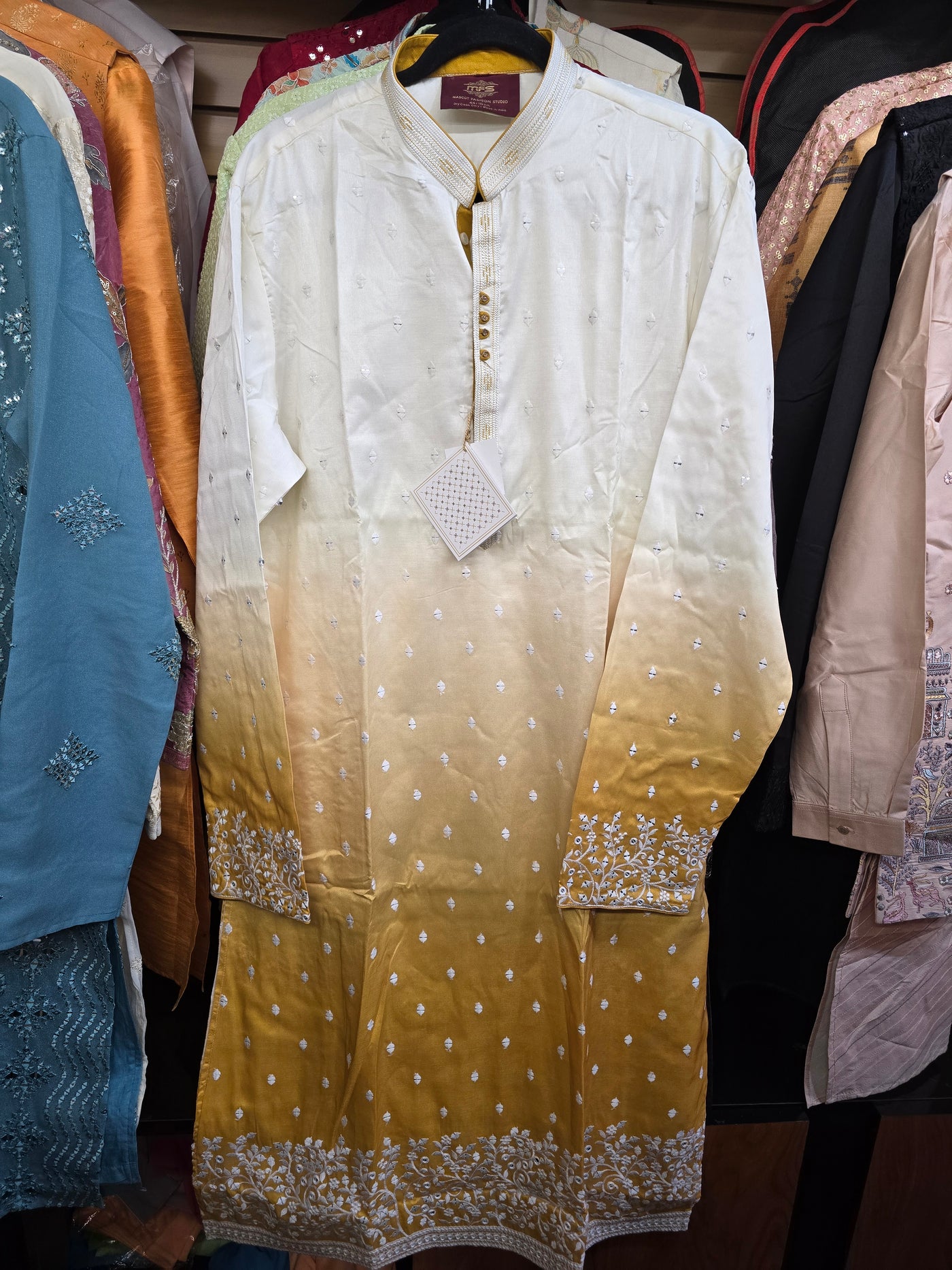Men’s Cream & Mustard Ombre Kurta Pajama