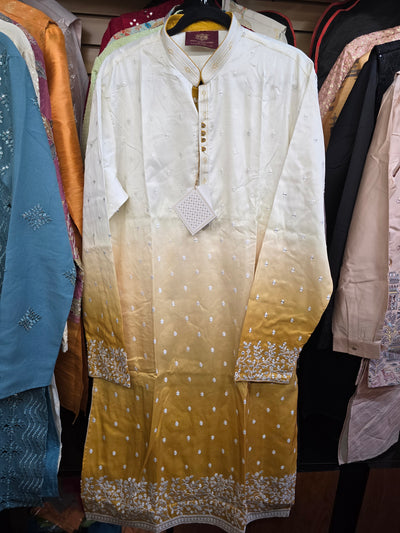 Men’s Cream & Mustard Ombre Kurta Pajama