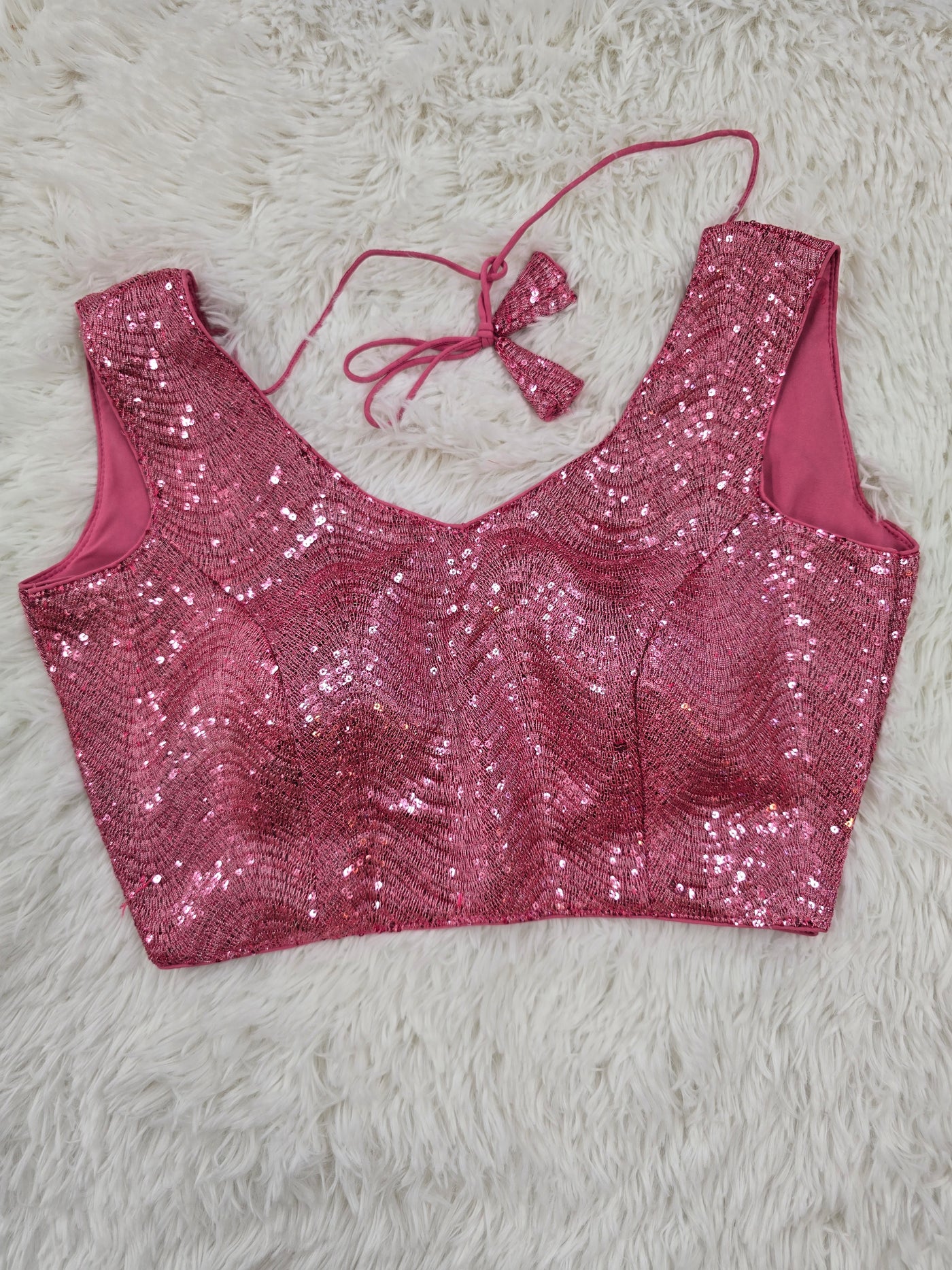 Pink Sequin Readymade Blouse