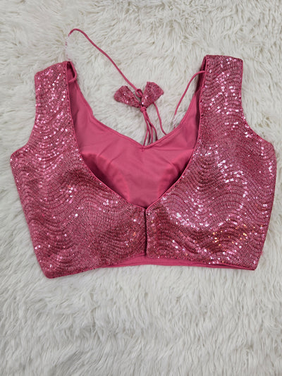 Pink Sequin Readymade Blouse