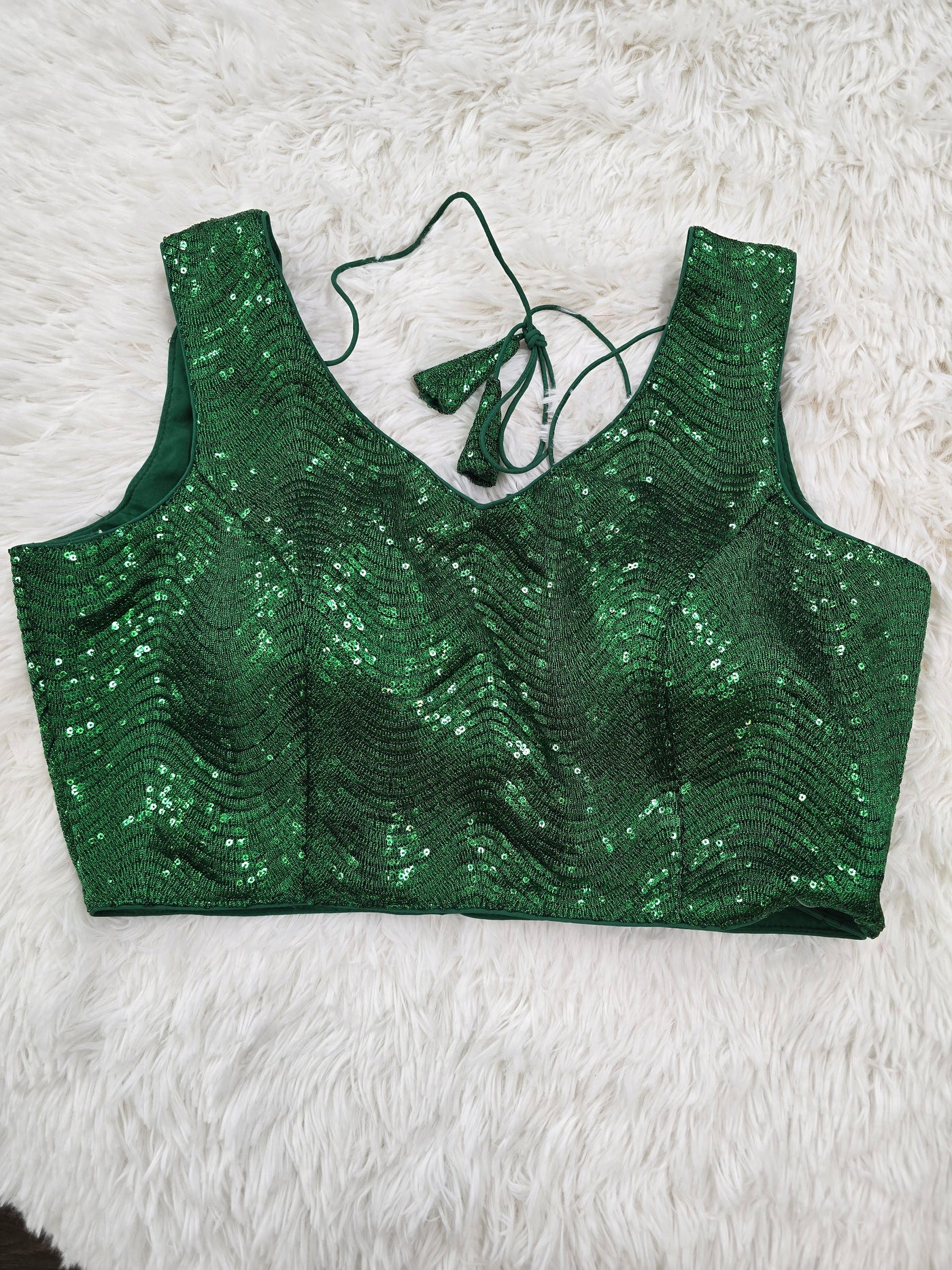 Green Sequin Readymade Blouse