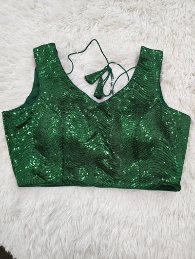 Green Sequin Readymade Blouse